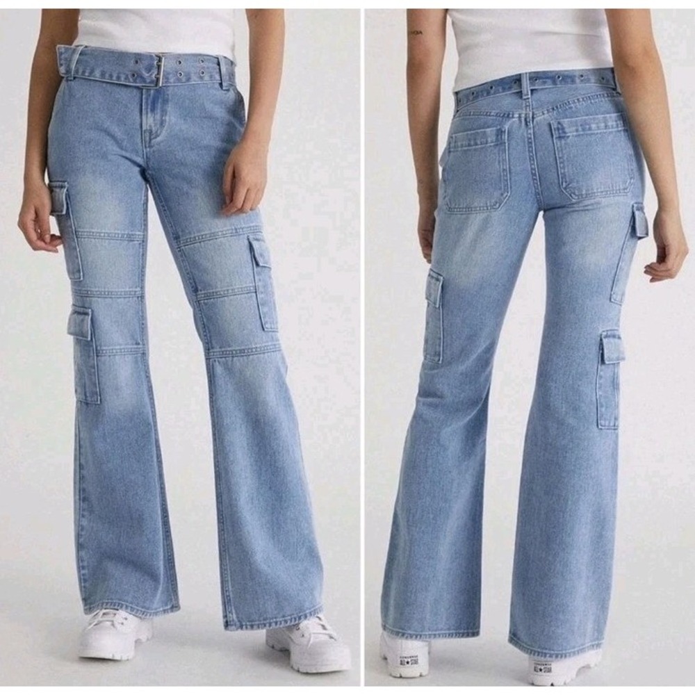 PacSun Light Wash Blue Low Rise Flare Jeans Sz 27x32 Y2K Cargo Baggy Grunge EUC